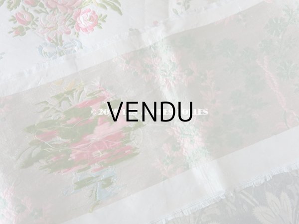 画像5: 19世紀 アンティーク シルク製 ジャガード織リボン 薔薇のブーケの刺繍入り 96cm (5)