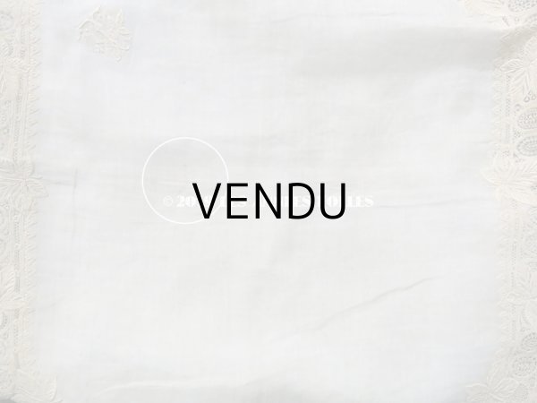 画像20:  19世紀 アンティーク  結婚式のハンカチ リーフ柄＆モノグラム【LR】 のホワイトワーク & 手編みのヴァランシエンヌレース (20)