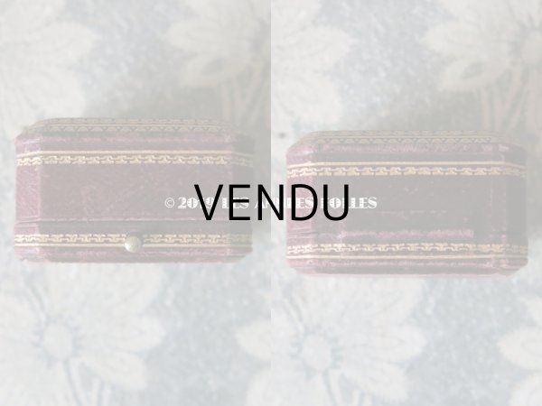 画像5: アンティーク 本革製 ジュエリーボックス 金彩入り ボルドー ピアス用ボックス (5)