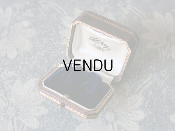 画像7: アンティーク 本革製 ジュエリーボックス 金彩入り ボルドー ピアス用ボックス (7)