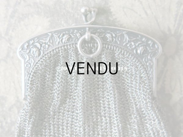 画像5: 1900年代 アンティーク シルバー製 メタルメッシュ コインケース 内ポケット付 薔薇とリボンのガーランド (5)