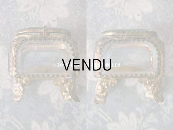 画像6: アンティーク 小さなジュエリーボックス スモーキーイエローのシルク製クッション (6)