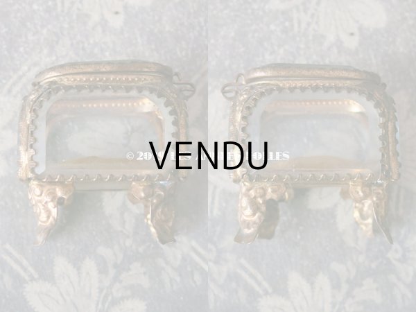 画像7: アンティーク 小さなジュエリーボックス スモーキーイエローのシルク製クッション (7)