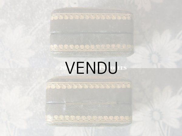 画像4: アンティーク 本革製 ジュエリーボックス 金彩入り モスグリーン (4)