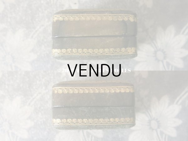 画像5: アンティーク 本革製 ジュエリーボックス 金彩入り モスグリーン (5)