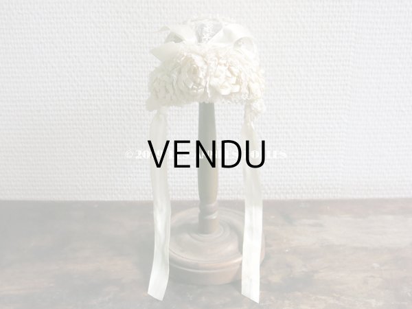 画像3: アンティーク ドール & ベビー用 大きな薔薇のリボンワーク付 シルクリボン＆レースのボネ (3)