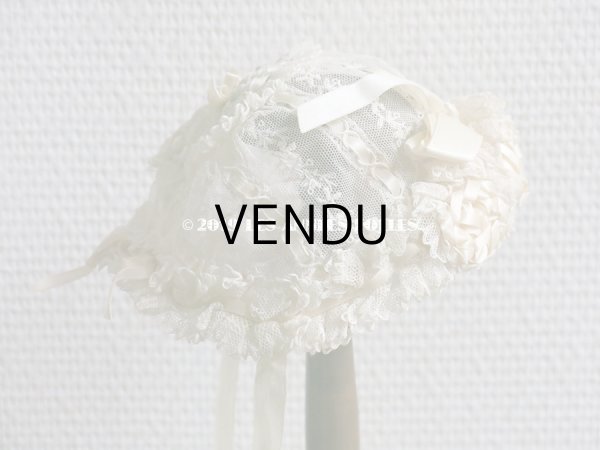 画像6: アンティーク ドール & ベビー用 大きな薔薇のリボンワーク付 シルクリボン＆レースのボネ (6)