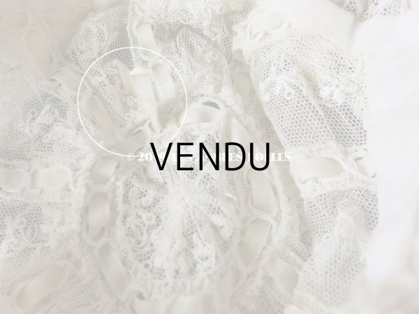 画像16: アンティーク ドール & ベビー用 大きな薔薇のリボンワーク付 シルクリボン＆レースのボネ (16)