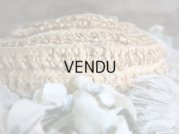 画像9: アンティーク 小さな女の子用 ストローハット 布花＆フェザー＆シルクシフォンのリボン (9)