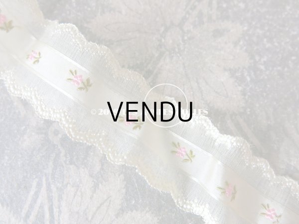 画像9: 1850年代 アンティーク シルク製リボン ピンクの小さな花の刺繍入り 85cm (9)