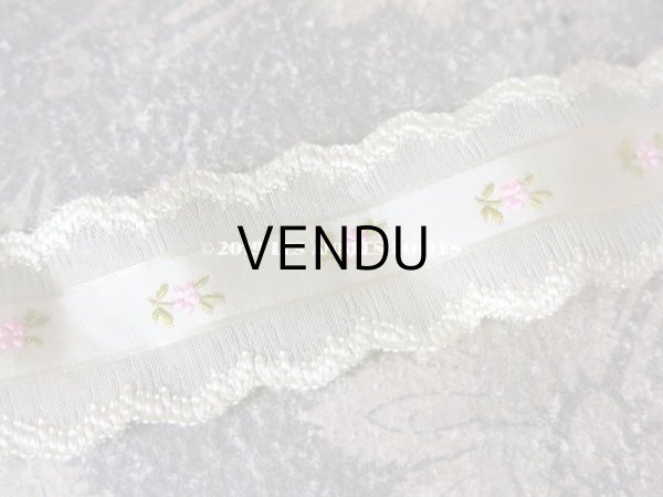 画像3: 1850年代 アンティーク シルク製リボン ピンクの小さな花の刺繍入り 85cm (3)