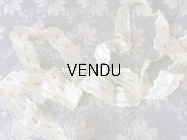 画像6: 1850年代 アンティーク シルク製リボン ピンクの小さな花の刺繍入り 85cm (6)