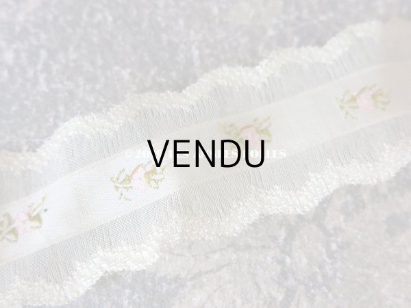 画像4: 1850年代 アンティーク シルク製リボン ピンクの小さな花の刺繍入り 85cm (4)