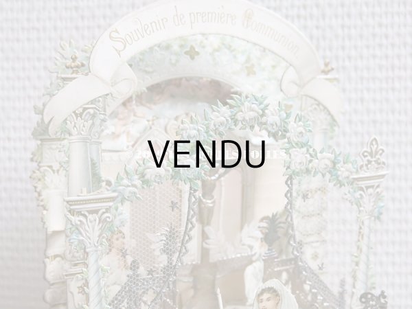 画像14: アンティーク  初聖体の立体カニヴェ コミュ二オンの少女 天使と白薔薇の教会 ポップアップ クロモ (14)