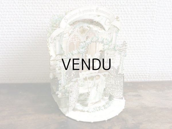 画像5: アンティーク  初聖体の立体カニヴェ コミュ二オンの少女 天使と白薔薇の教会 ポップアップ クロモ (5)