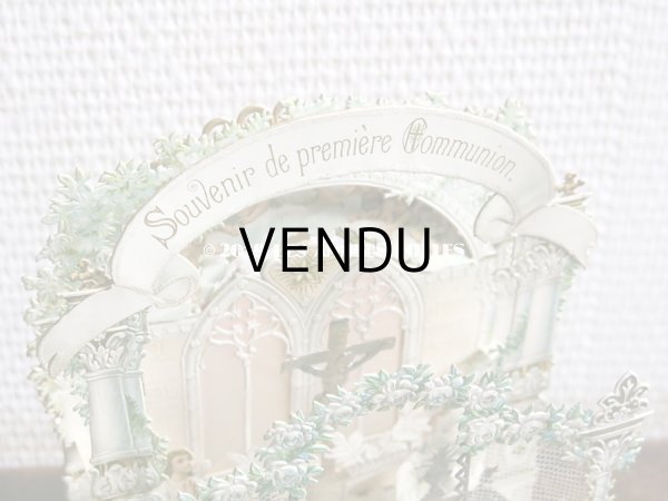 画像10: アンティーク  初聖体の立体カニヴェ コミュ二オンの少女 天使と白薔薇の教会 ポップアップ クロモ (10)