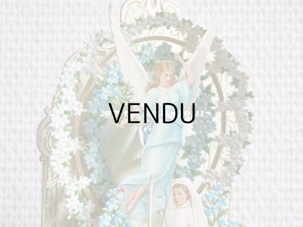 画像8: アンティーク  初聖体の立体カニヴェ コミュ二オンの少女 天使＆鈴蘭＆勿忘草 ポップアップ クロモ (8)