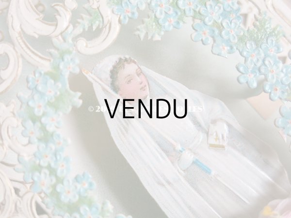 画像12: アンティーク  初聖体の立体カニヴェ コミュ二オンの少女 鈴蘭＆勿忘草 ポップアップ クロモ (12)