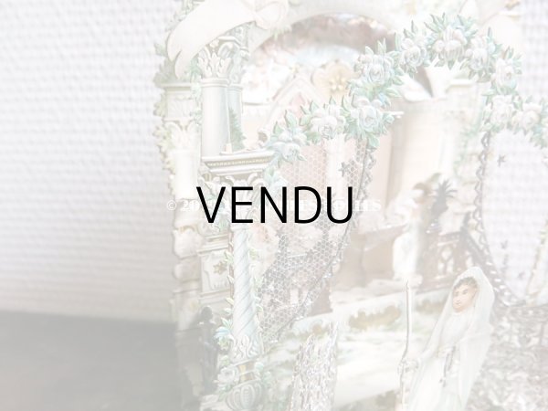 画像18: アンティーク  初聖体の立体カニヴェ コミュ二オンの少女 天使と白薔薇の教会 ポップアップ クロモ (18)