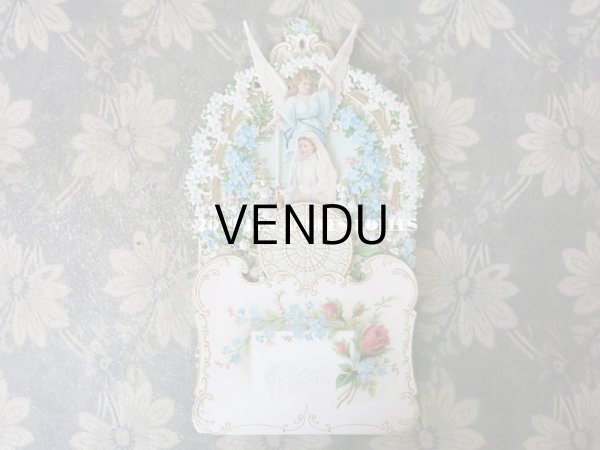 画像4: アンティーク  初聖体の立体カニヴェ コミュ二オンの少女 天使＆鈴蘭＆勿忘草 ポップアップ クロモ (4)