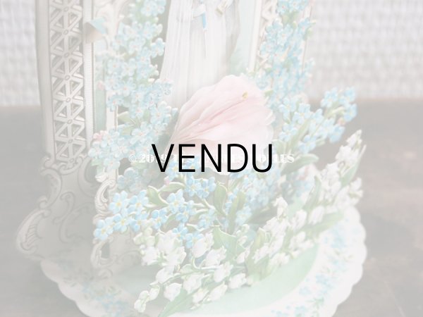 画像10: アンティーク  初聖体の立体カニヴェ コミュ二オンの少女 鈴蘭＆勿忘草 ポップアップ クロモ (10)