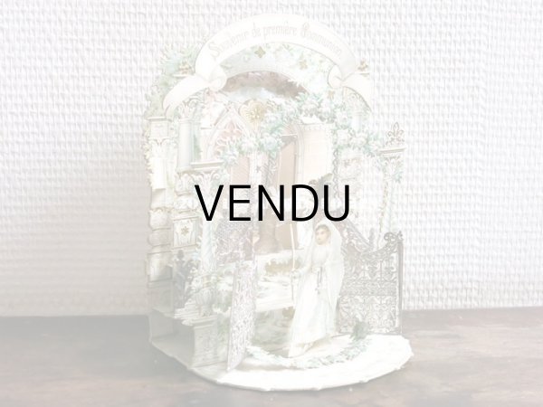 画像4: アンティーク  初聖体の立体カニヴェ コミュ二オンの少女 天使と白薔薇の教会 ポップアップ クロモ (4)