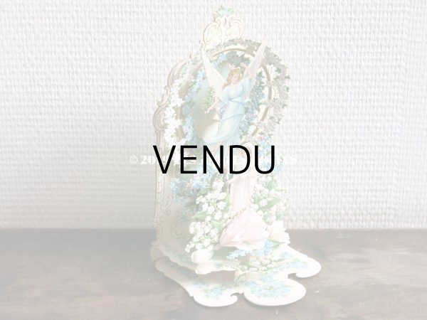 画像3: アンティーク  初聖体の立体カニヴェ コミュ二オンの少女 天使＆鈴蘭＆勿忘草 ポップアップ クロモ (3)