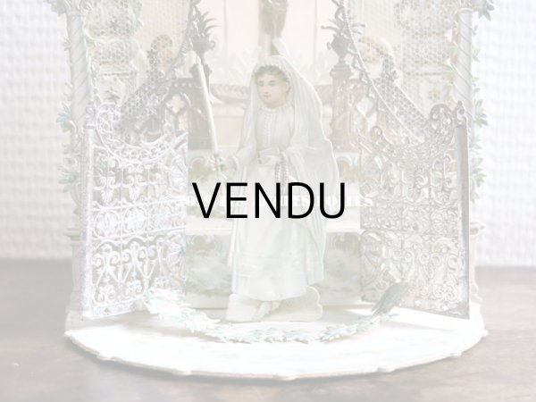 画像13: アンティーク  初聖体の立体カニヴェ コミュ二オンの少女 天使と白薔薇の教会 ポップアップ クロモ (13)