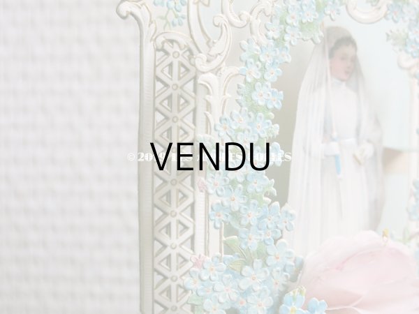 画像8: アンティーク  初聖体の立体カニヴェ コミュ二オンの少女 鈴蘭＆勿忘草 ポップアップ クロモ (8)