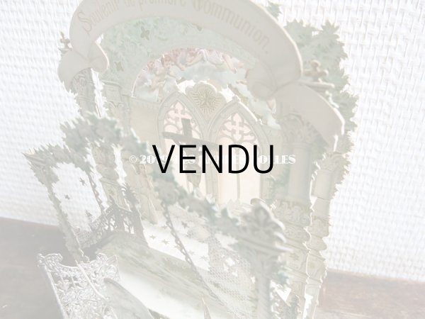 画像19: アンティーク  初聖体の立体カニヴェ コミュ二オンの少女 天使と白薔薇の教会 ポップアップ クロモ (19)