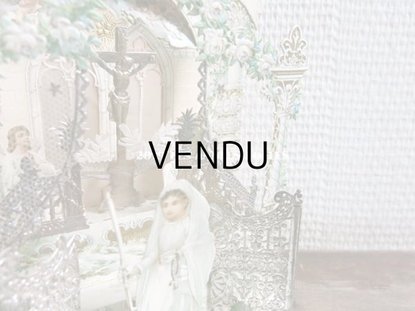 画像17: アンティーク  初聖体の立体カニヴェ コミュ二オンの少女 天使と白薔薇の教会 ポップアップ クロモ (17)