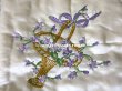 画像3: 【クリスマスセール2019対象外】 アンティーク シルク製 菫の花かごの刺繍入り ハンキーケース ハンカチ用ポシェット  (3)