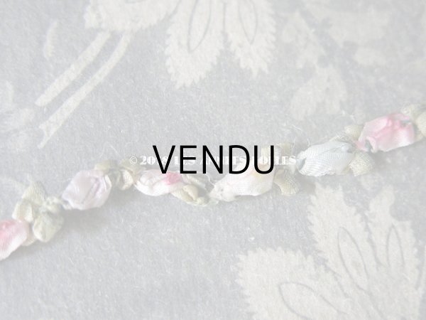 画像7: アンティーク  リボン刺繍 & ロココトリム用 シルク製 リボン 3.65m 極細3mm幅 淡いピンク  (7)