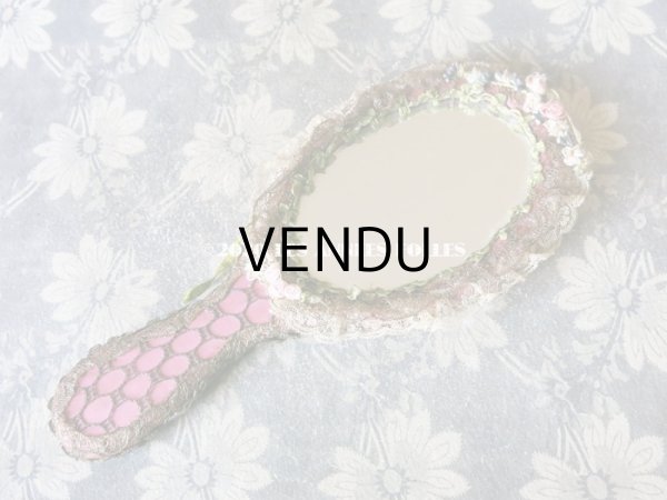 画像12: 未使用 アンティーク リボン刺繍 & ロココトリムの手鏡 ボックス入り (12)