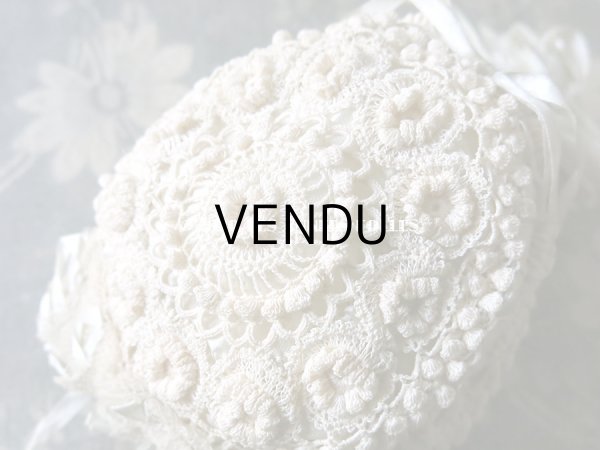 画像8: アンティーク ドール＆ベビー用 レースのボネ パウダーブルー・グリーンのシルクリボン (8)