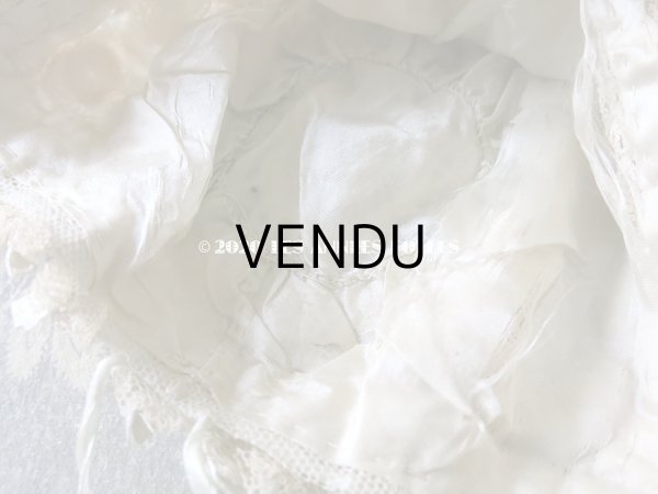 画像10: アンティーク ドール＆ベビー用 レースのボネ パウダーブルー・グリーンのシルクリボン (10)