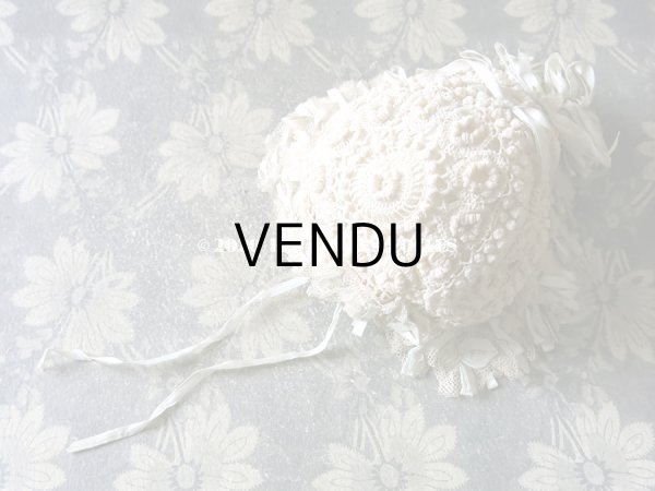 画像5: アンティーク ドール＆ベビー用 レースのボネ パウダーブルー・グリーンのシルクリボン (5)