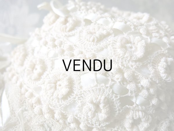 画像6: アンティーク ドール＆ベビー用 レースのボネ パウダーブルー・グリーンのシルクリボン (6)