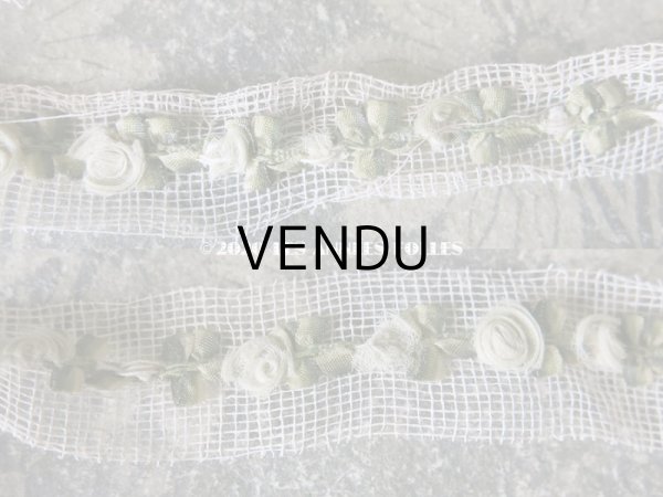 画像5: アンティーク シルク製 パウダーグリーンの薔薇のロココトリム  ロココリボン 1.5m (5)