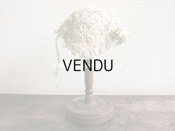 画像3: アンティーク ドール＆ベビー用 レースのボネ パウダーブルー・グリーンのシルクリボン (3)