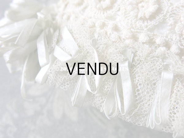 画像7: アンティーク ドール＆ベビー用 レースのボネ パウダーブルー・グリーンのシルクリボン (7)