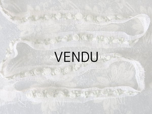 画像4: アンティーク シルク製 パウダーグリーンの薔薇のロココトリム  ロココリボン 1.5m (4)