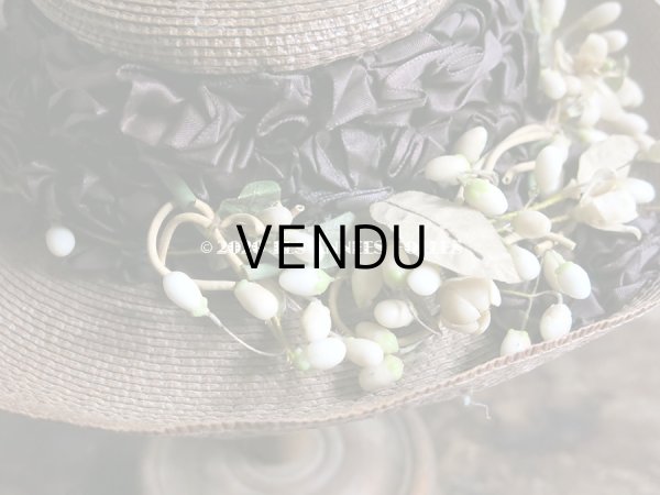 画像5: アンティーク 小さな女の子用 ワックスフラワー&リボン付 ストローハット  (5)