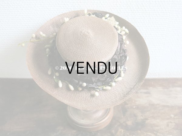 画像4: アンティーク 小さな女の子用 ワックスフラワー&リボン付 ストローハット  (4)