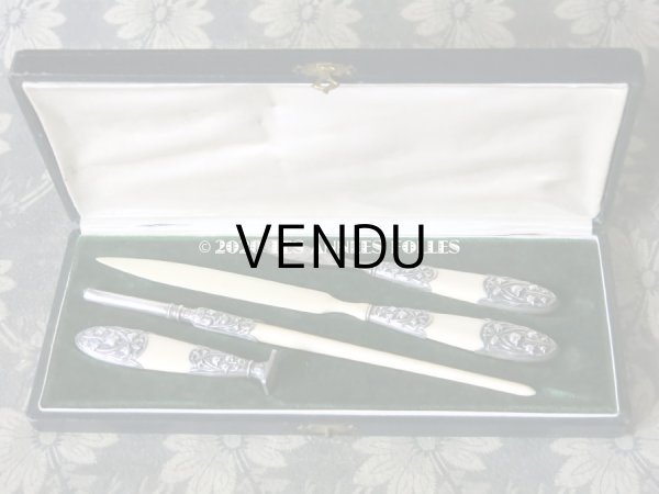 画像2: アンティーク シルバー製 レタリングセット 鈴蘭 ペン軸 & レターオープナー & シーリングスタンプ & ペーパーナイフ (2)