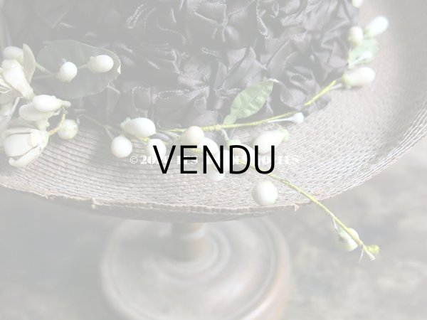 画像7: アンティーク 小さな女の子用 ワックスフラワー&リボン付 ストローハット  (7)