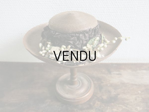 画像3: アンティーク 小さな女の子用 ワックスフラワー&リボン付 ストローハット  (3)