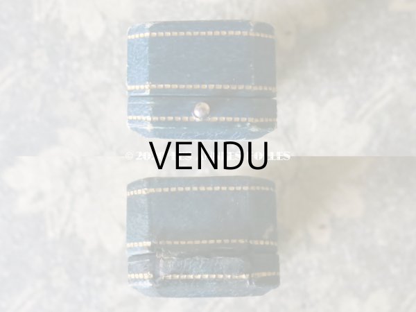 画像4: アンティーク 本革製 ジュエリーボックス 金彩入り ブルーグリーン エパングル (4)