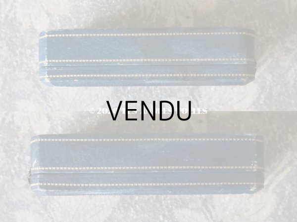 画像3: アンティーク 本革製 ジュエリーボックス 金彩入り ブルーグリーン エパングル (3)