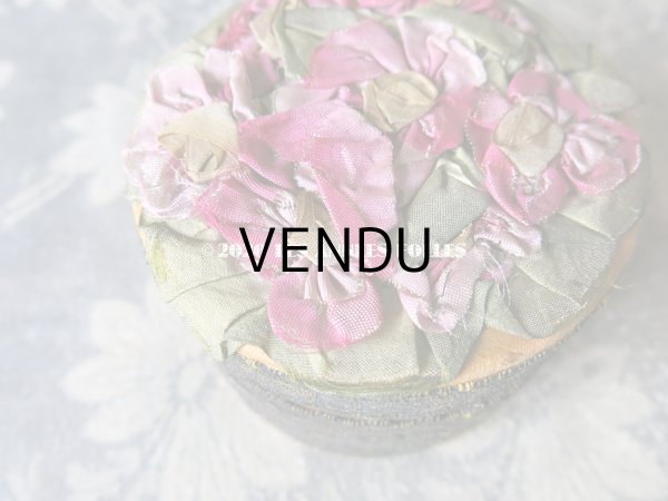 画像3: アンティーク　シルク製ロココモチーフ付 パウダーボックス  (3)